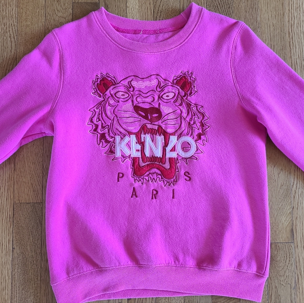 Kenzo Lucky Tiger Pink Sweatshirt Pullover Crew neck Fleece Women's S/M Cozy